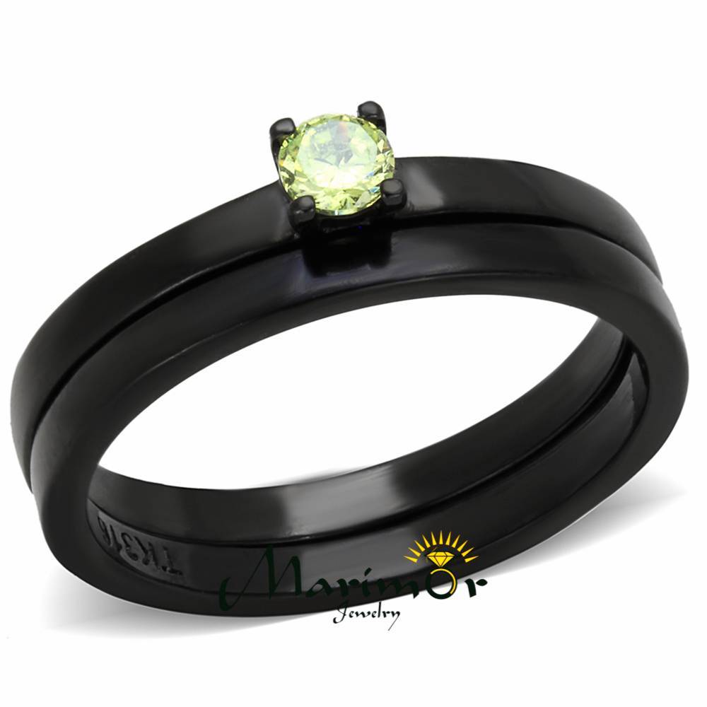Black Ion Plated Apple Green Cz Stainless Steel Wedding Ring Set Women’s Sz 5-10