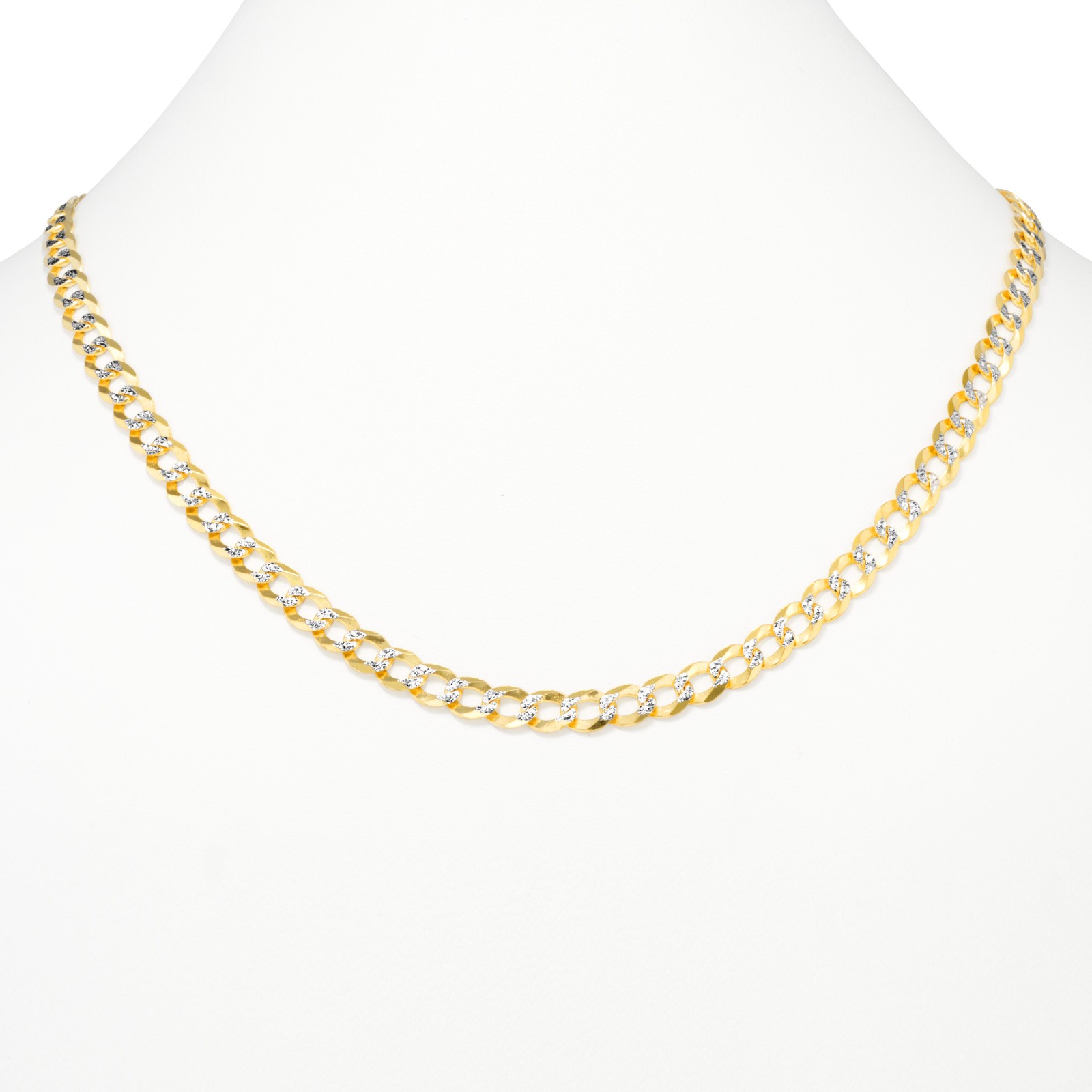 10K Solid Gold 2-12mm Diamond Cut Pave Curb Chain Cuban Necklace Bracelet 7″-30″