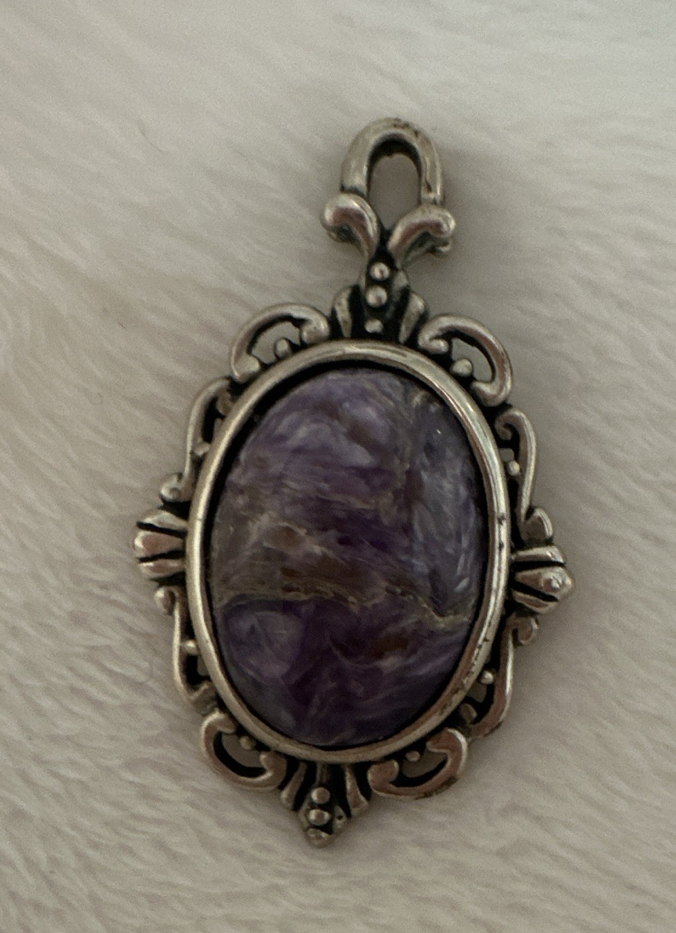 Vintage 925 Sterling Silver Oval Purple Charoite Pendant