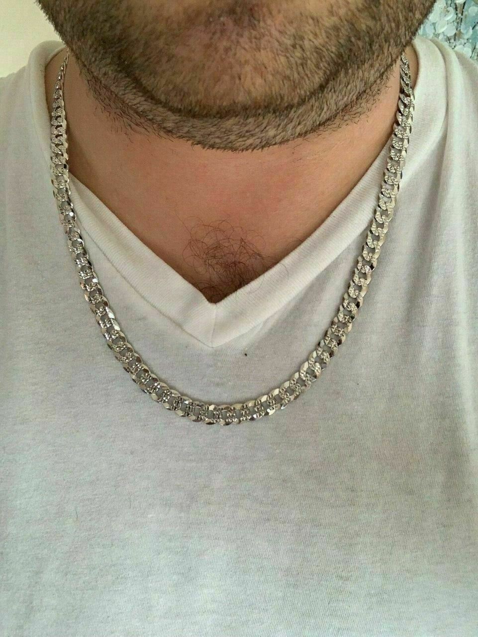 Men’s Diamond Cut Miami Cuban Link Chain Solid 925 Sterling Silver 8mm Italy