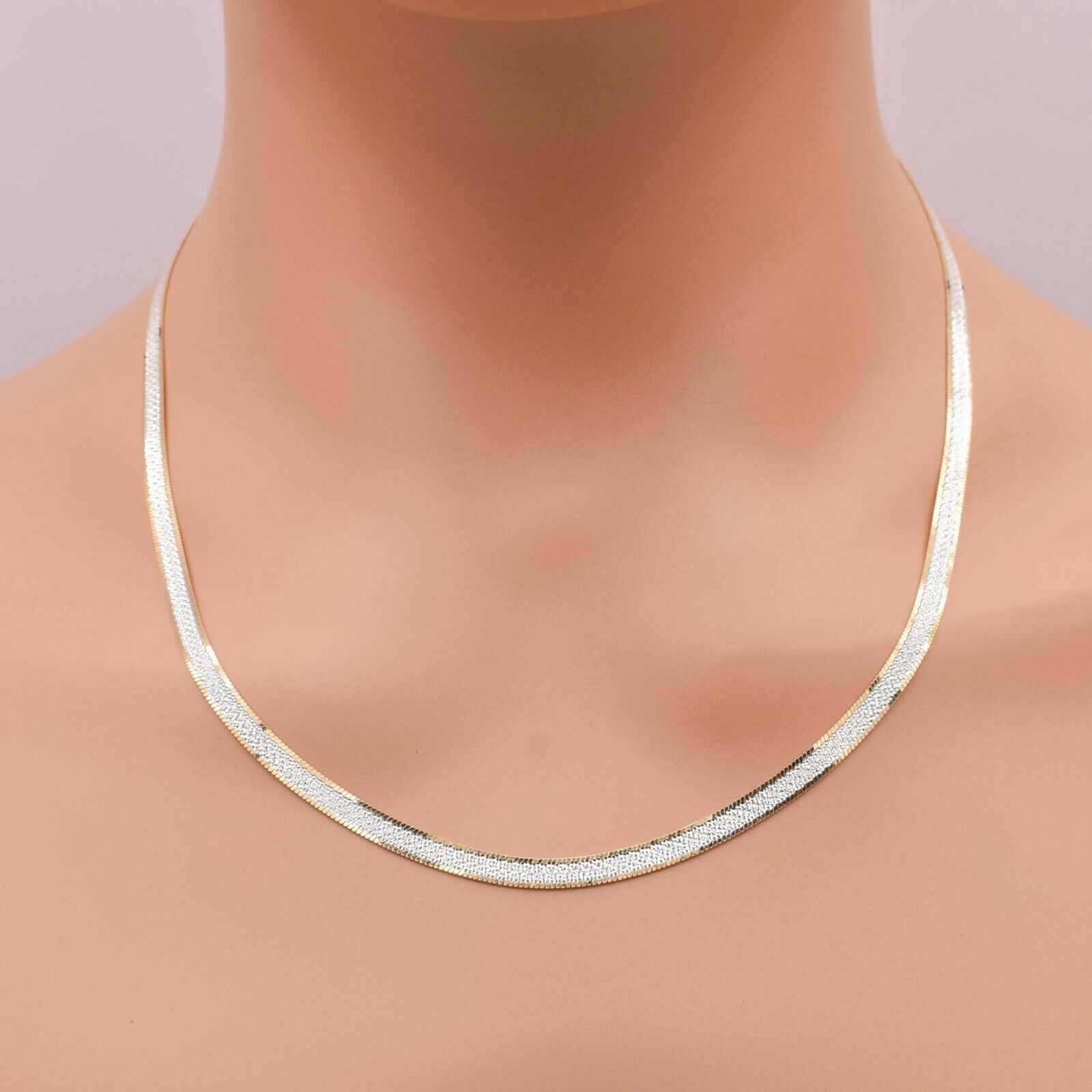 4.5mm Reversible Herringbone Chain Necklace 14K Yellow Gold-Plated Silver 925