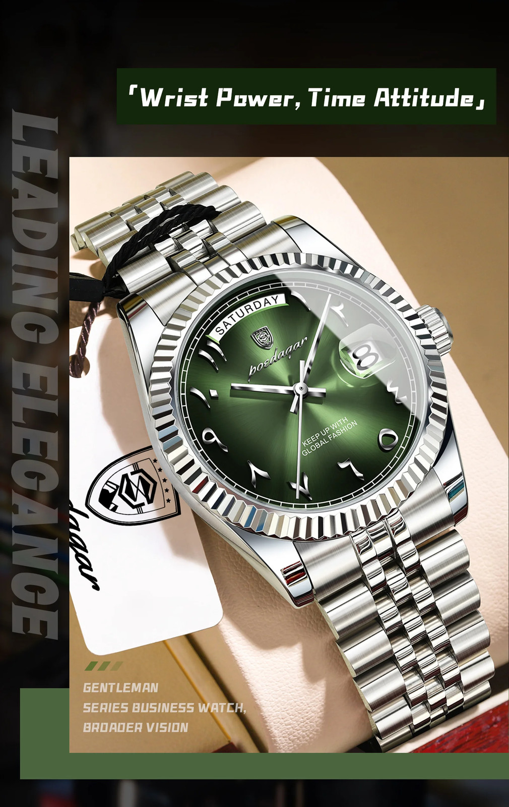 Stainless Steel Waterproof Quartz Watches For Mens Arabic Numerals POEDAGAR