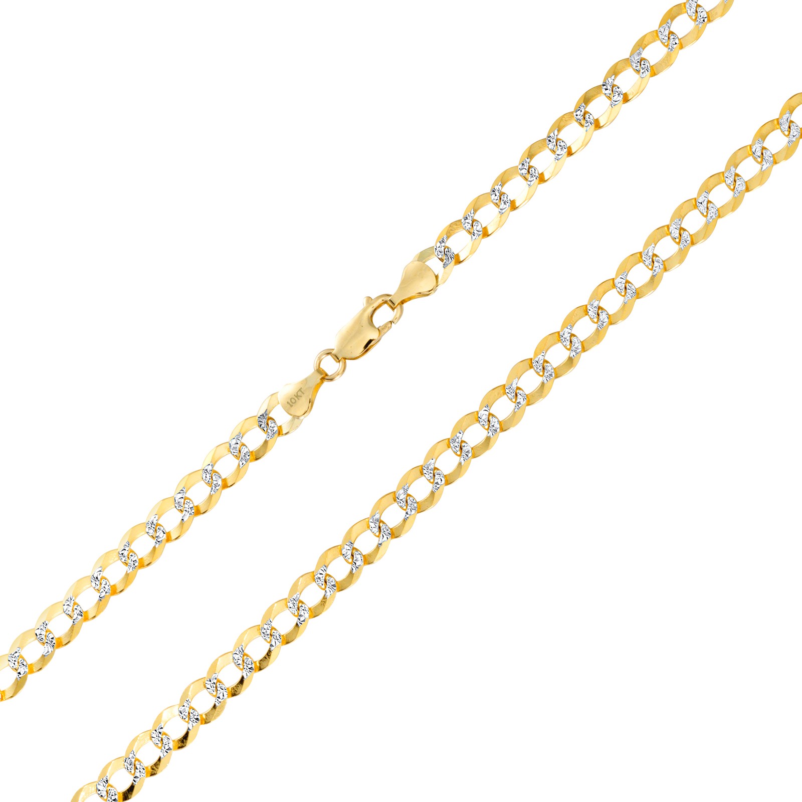 10K Solid Gold 2-12mm Diamond Cut Pave Curb Chain Cuban Necklace Bracelet 7″-30″