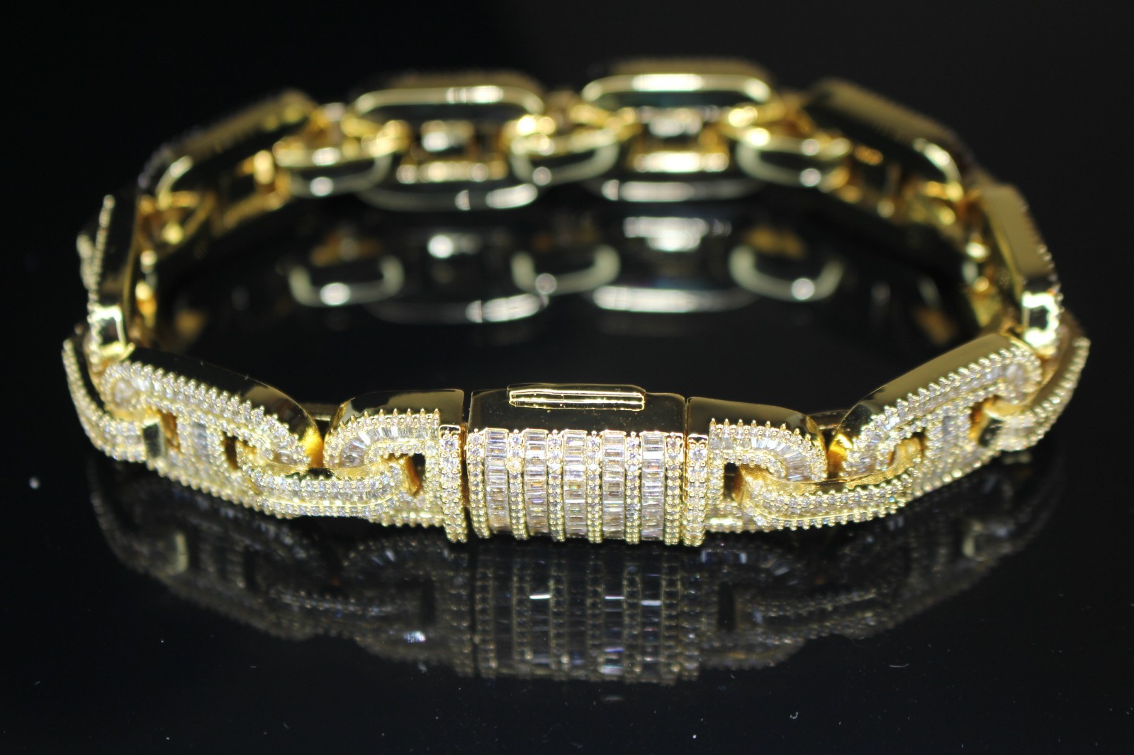 MASSIVE 14mm MARINER Bracelet 18.6ct BAGUETTES Lab Sim VVS1 Diamond 58g GOLD