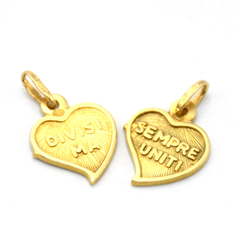 Unoaerre 18K Yellow Gold Vintage Heart Charms “Divided But Always United”