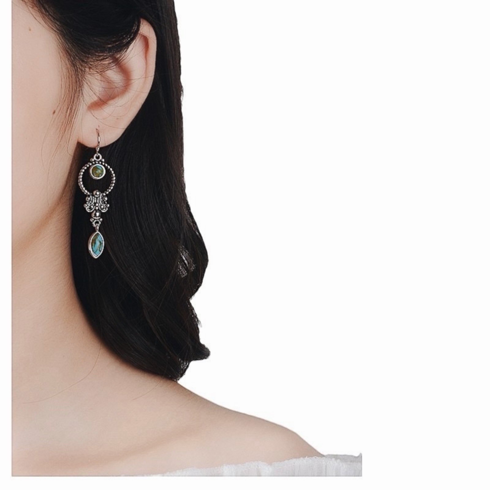 Elegant Boho Drop Earrings vintage 925 Silver Plated Blue Jewelry A38