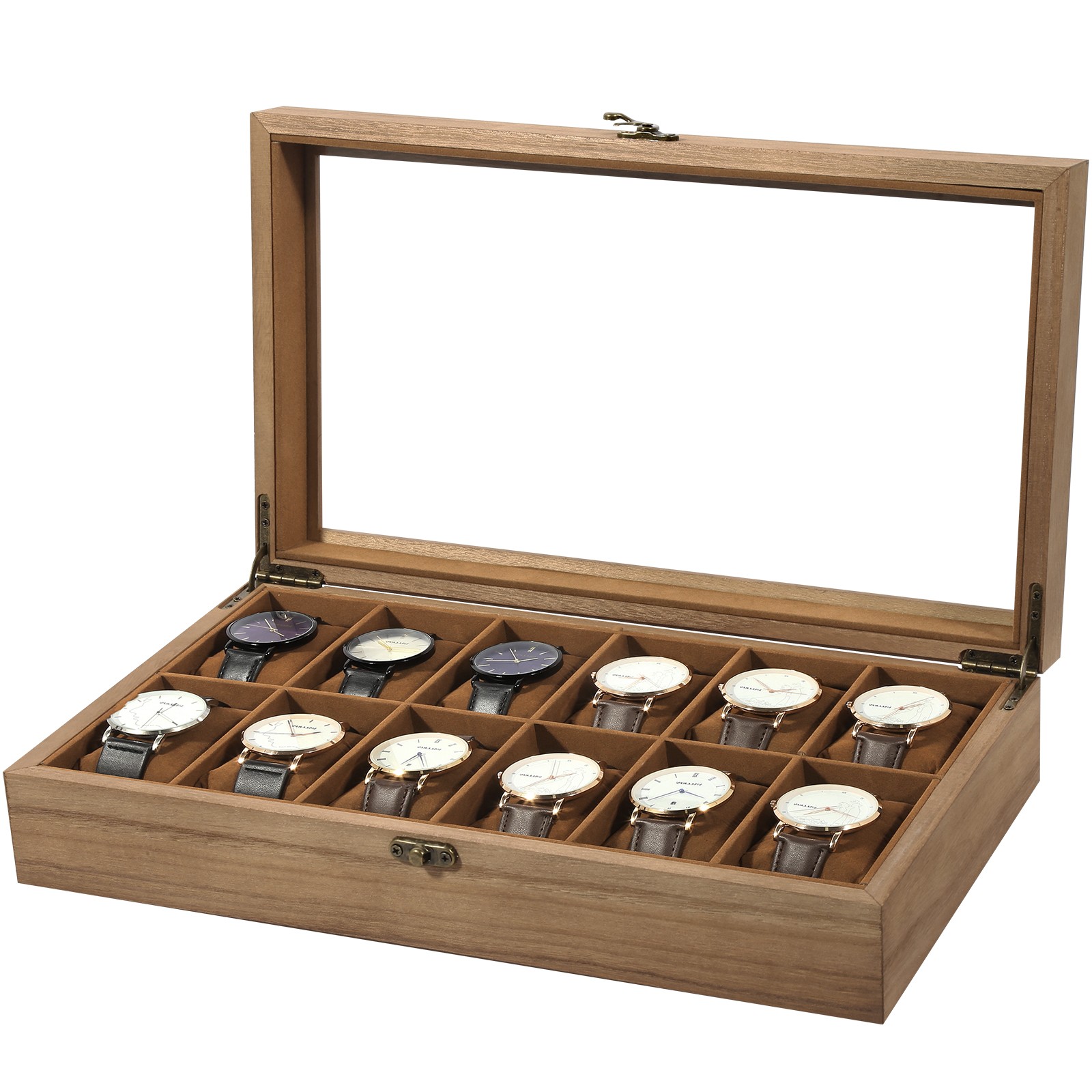12 Slots Watch Box Solid Wood Organizer Watch Case Jewelry Storage Display Case