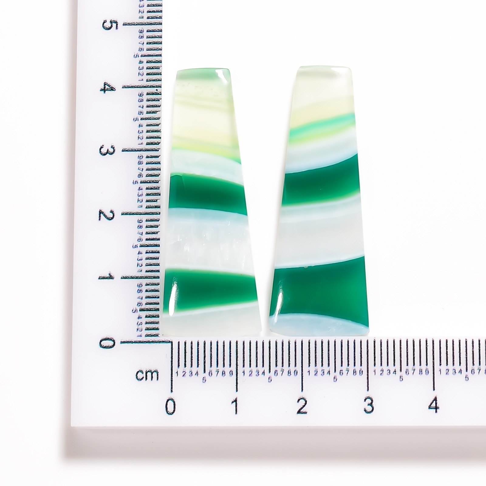 Green Banded Agate Gemstone Matching Pair 42x15mm Fancy Shape Earrings Stone