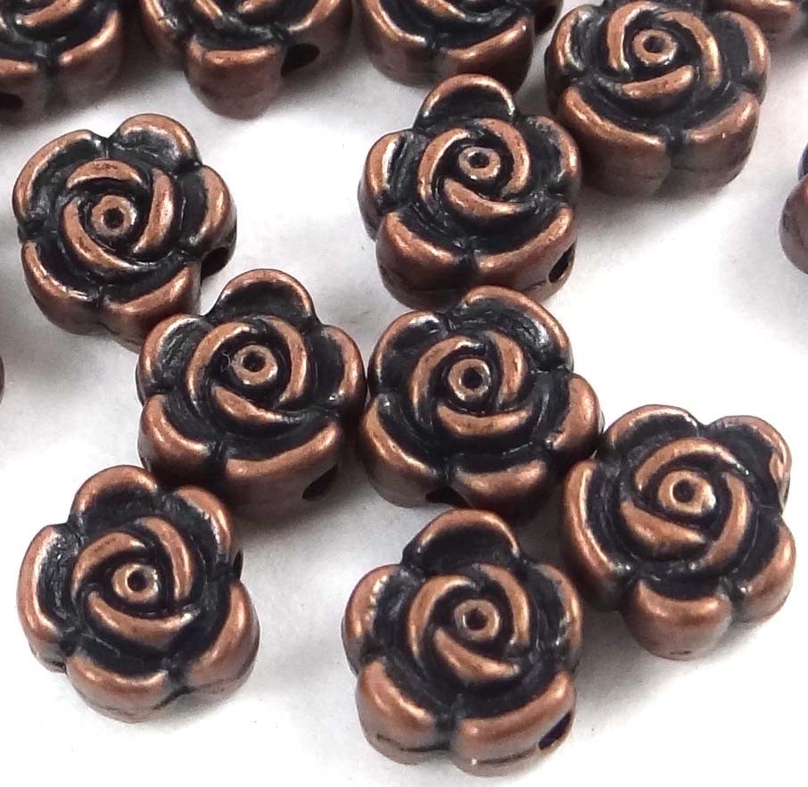 20 Antique Copper Pewter Rose Flower 6x4mm Beads