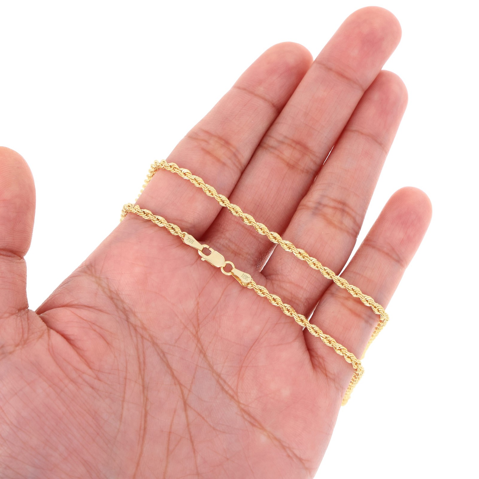 18K Yellow Gold Solid 2mm-6mm Rope Diamond Cut Chain Italian Necklace 16″- 30″