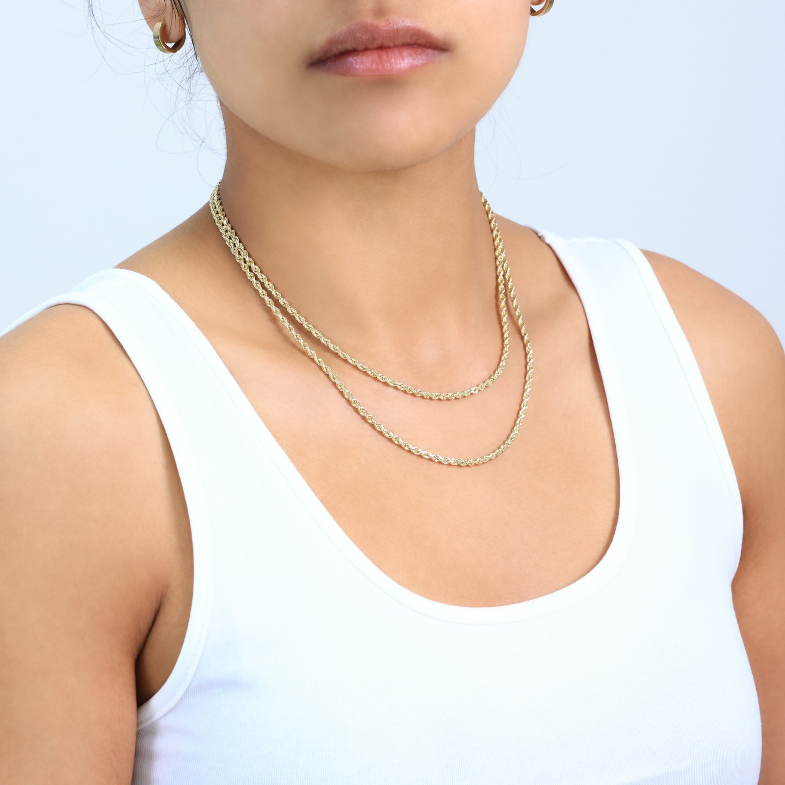 14K Yellow Gold Solid 2.5mm Rope Diamond Cut Chain Mens Women Necklace 16″- 30″
