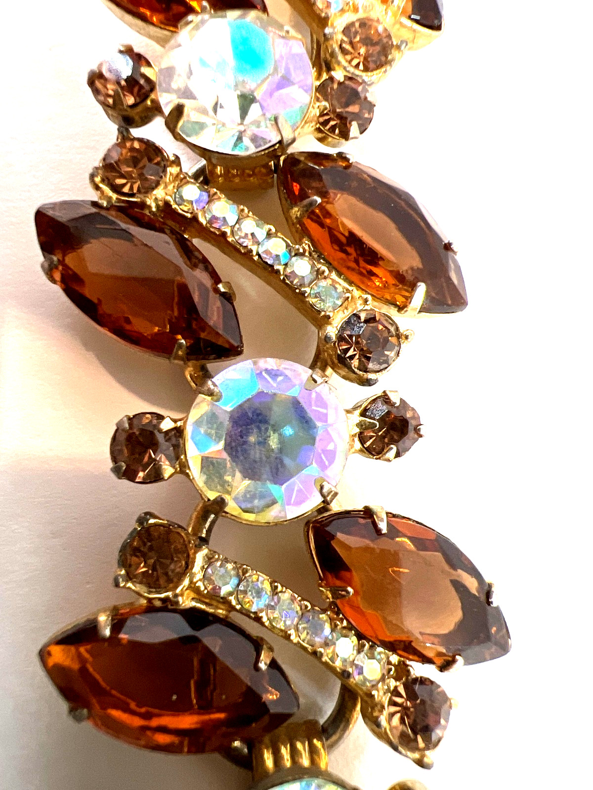 JULIANA D&E Amber Navettes, ABs, Art Glass 2-PC Set Bracelet Brooch