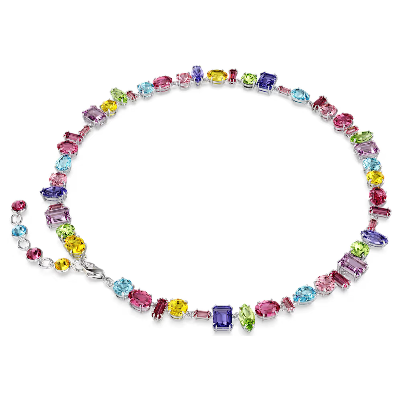 Gema Multicolored Rhodium Plated Necklace Mixed Cuts New
