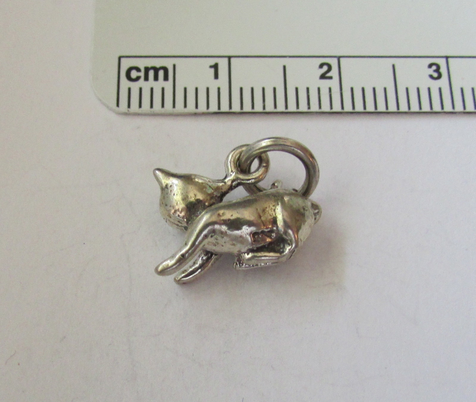 Sterling Silver 12x15mm 3D solid Cat in playful pose Charm!