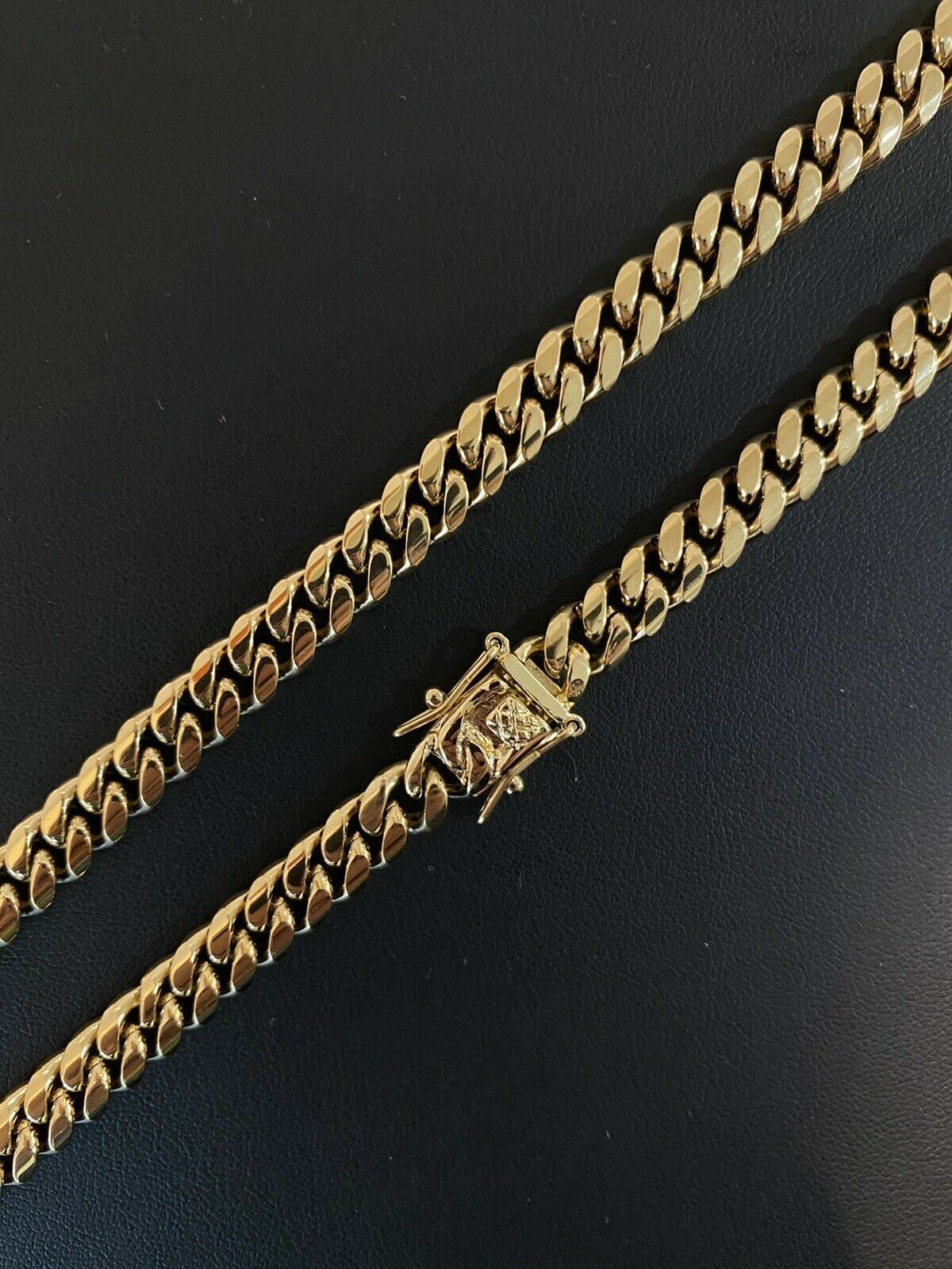 Real Miami Cuban Link Chain 14k Gold Plated Stainless Mens Necklace Choker 8mm