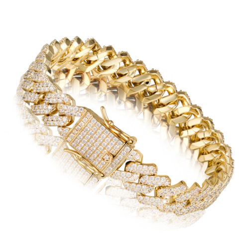 Men’s 14K Gold Plated Stainless Steel Iced CZ Out Miami Cuban Link Bracelet 12mm