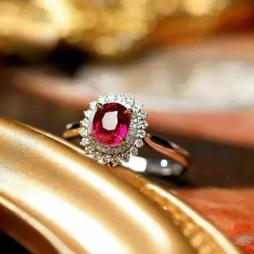 4.00 Ct Oval Cut Natural Ruby Diamond Engagement Ring 14K Solid White Gold 6
