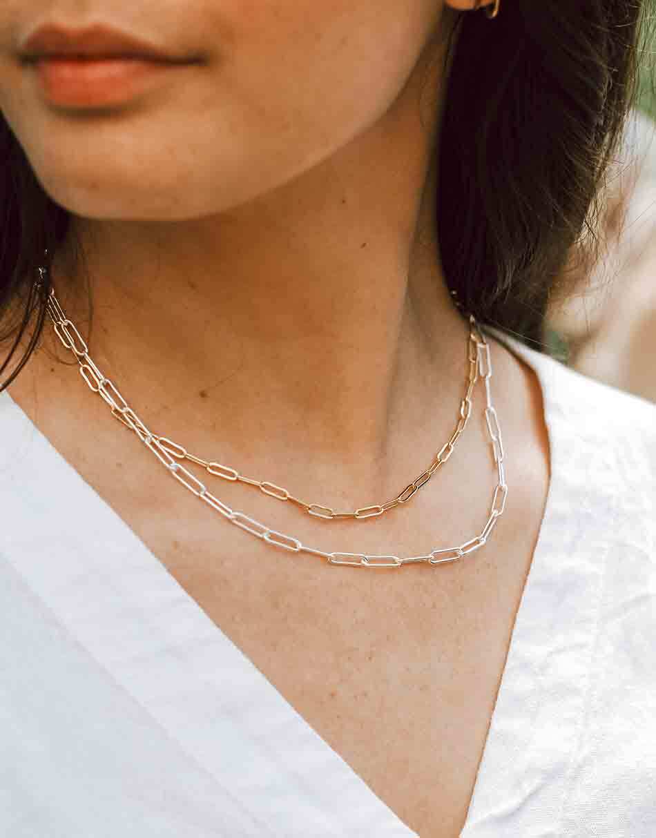 4mm Paperclip Link Chain Necklace Silver 925 Italy, Minimalist, 16”-30”