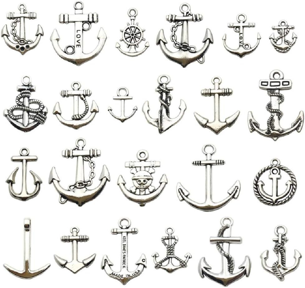 100G (About 50Pcs) Craft Supplies Antique Silver Ship Wheel Anchor Charms Pendan