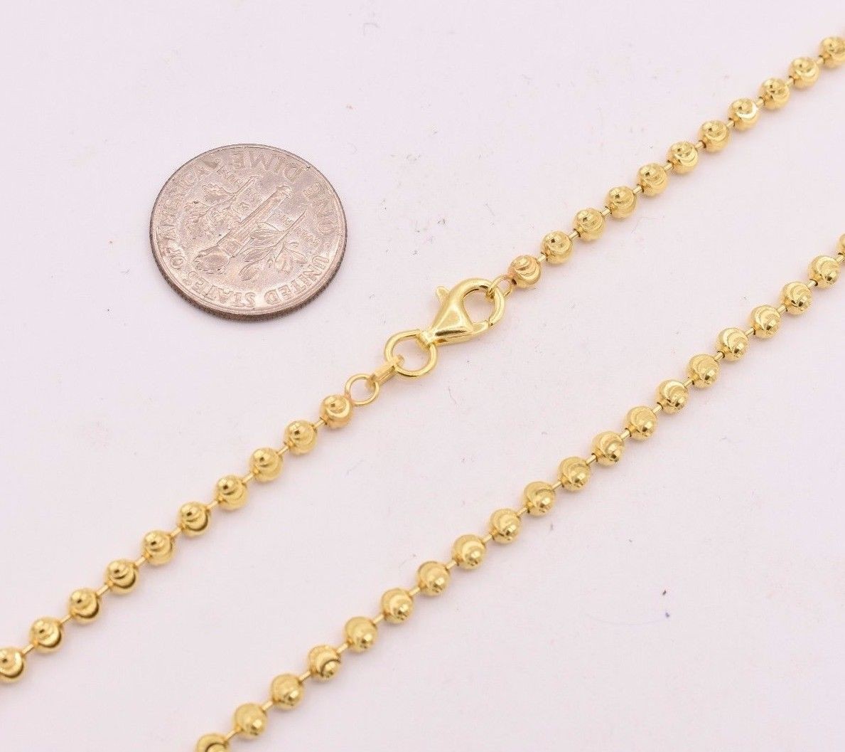 3mm Moon Cut Ball Bead Chain Necklace Solid 14K Yellow Gold-Plated Silver 925