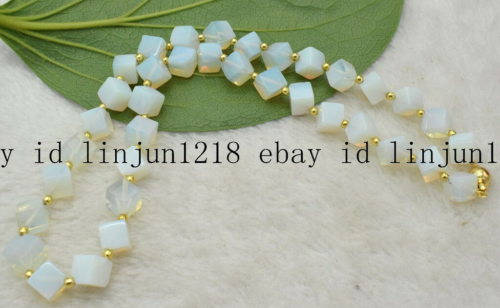 8x8mm Square White Sri Lanka Moonstone Gemstone Beads Necklace 18”