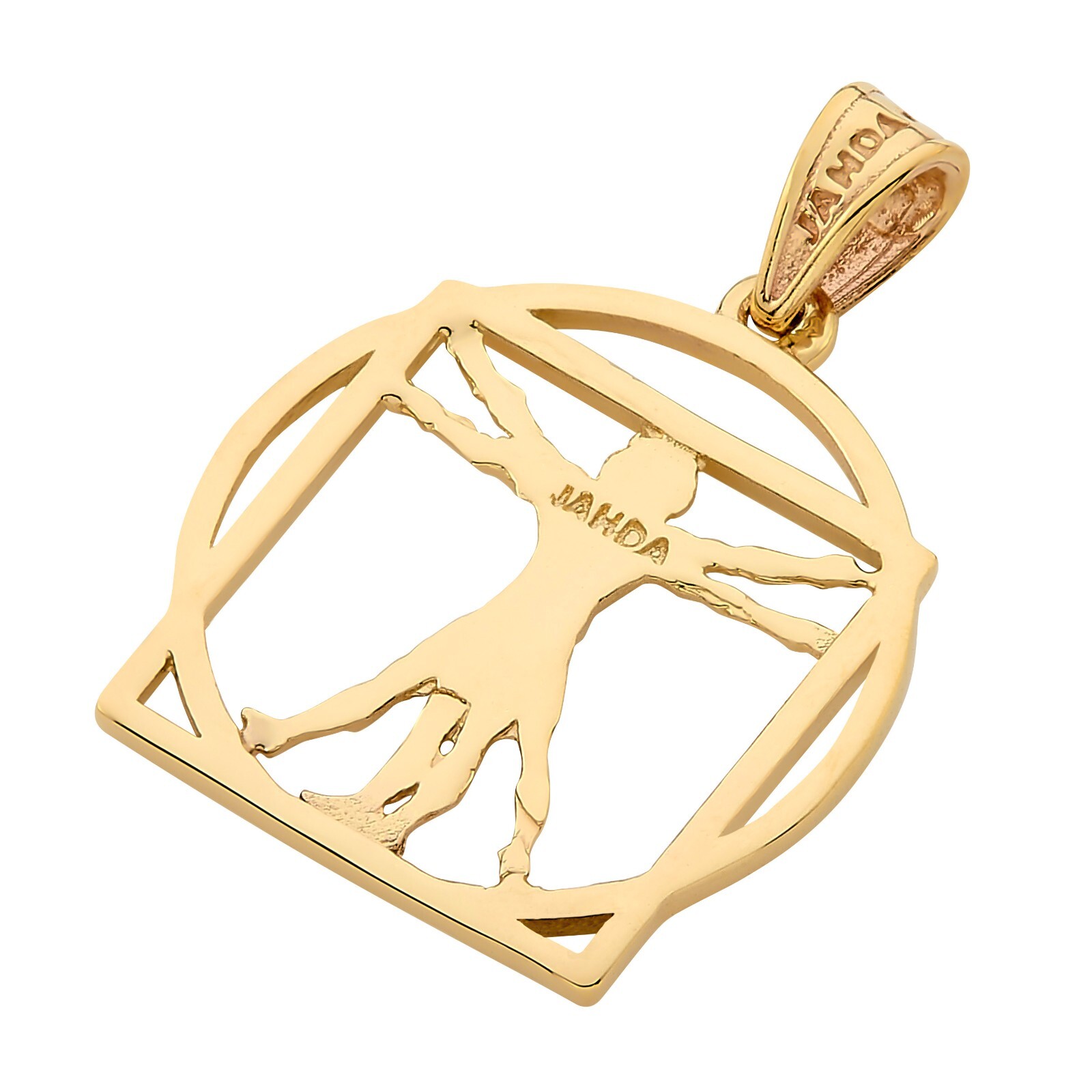 Solid 18K Yellow Gold Da Vinci Vitruvian Man Pendant, 3/4″, Renaissance Art