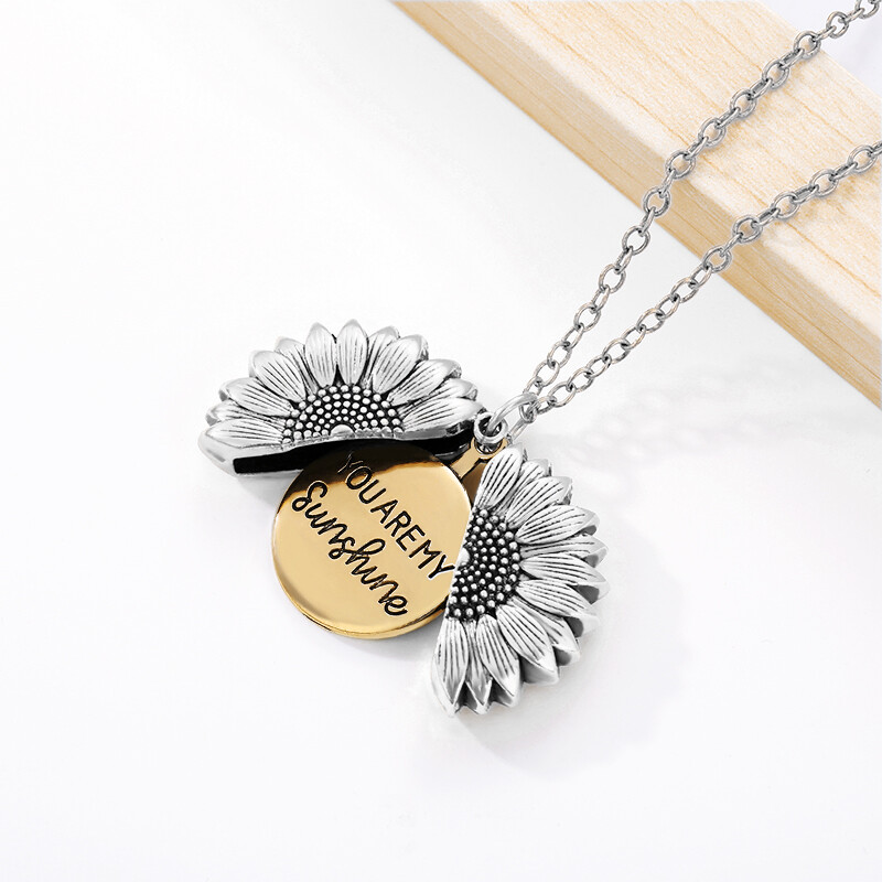 Silver Gold, You are my Sunshine Sunflower, Locket Pendant Necklace Jewelry Gift