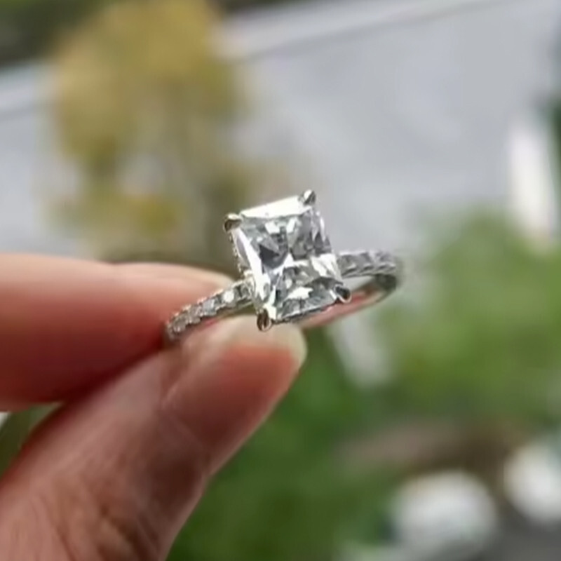 Radiant Cut VVS1 Moissanite Solitaire Engagement Ring 14K White Gold Plated
