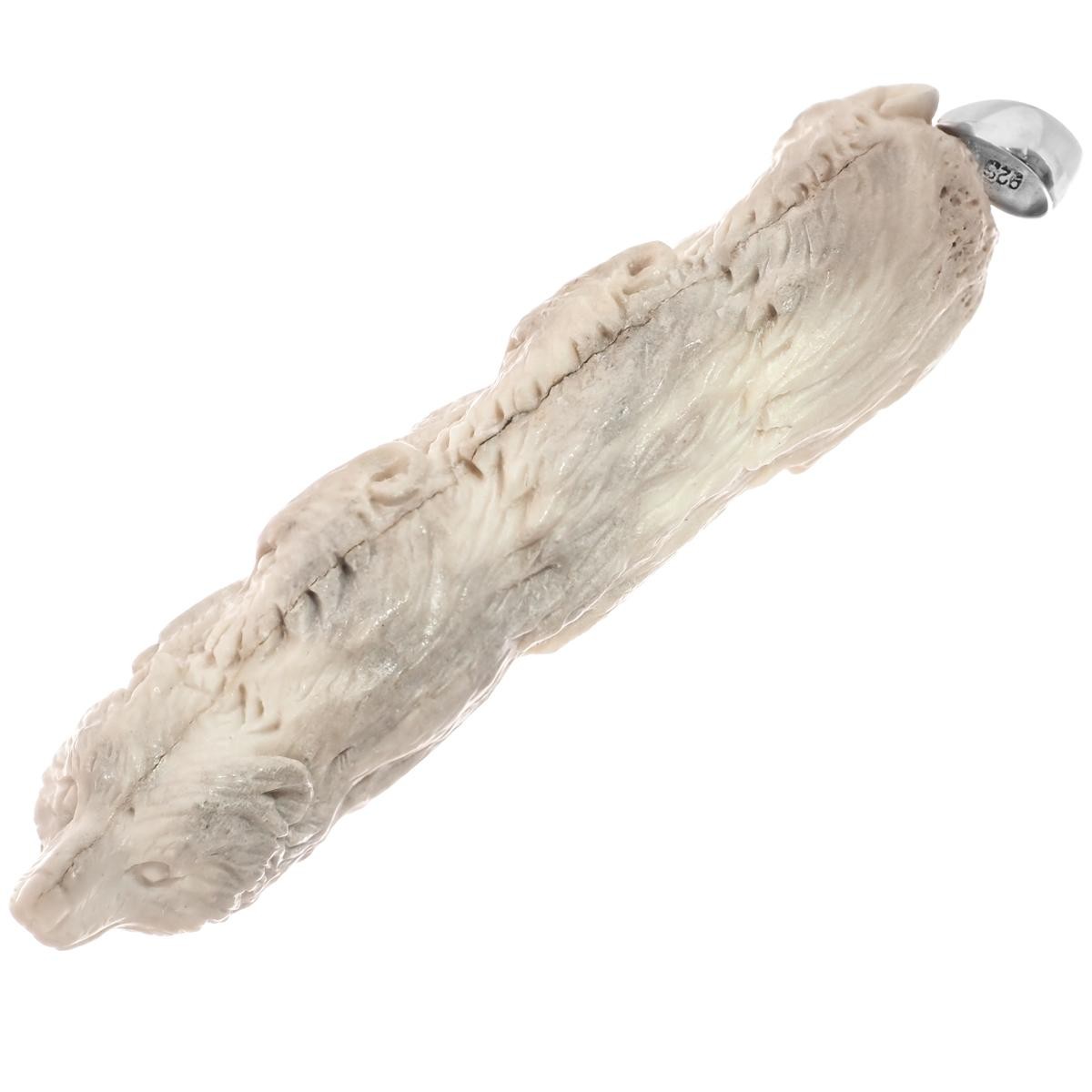 925 Sterling Silver Hand Carving Bear Totem Deer Antler Sterling Pendant, 4″
