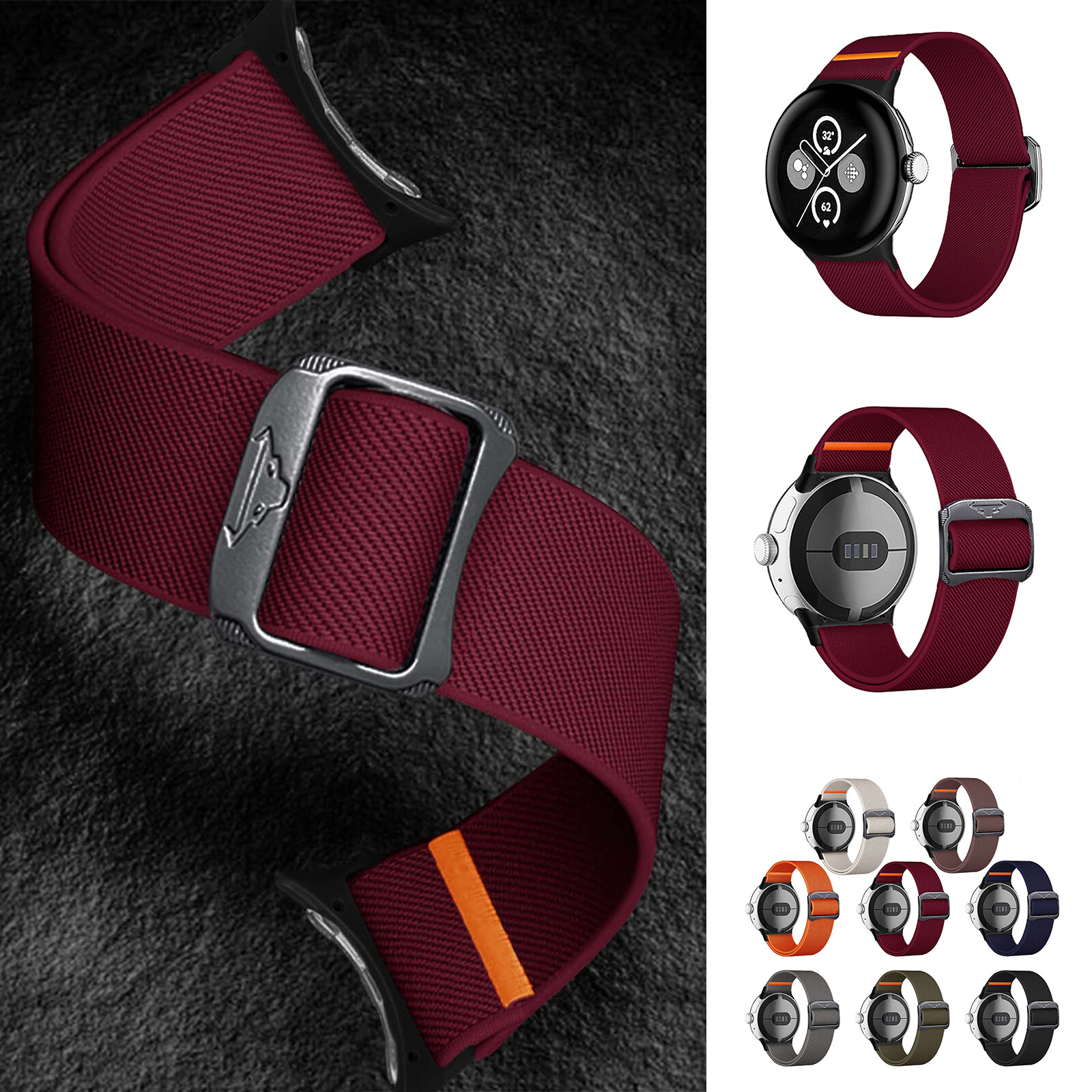For Google Pixel Watch 3 2 1 41mm/45mm Elastic Nylon Bullhead Buckle Band Strap
