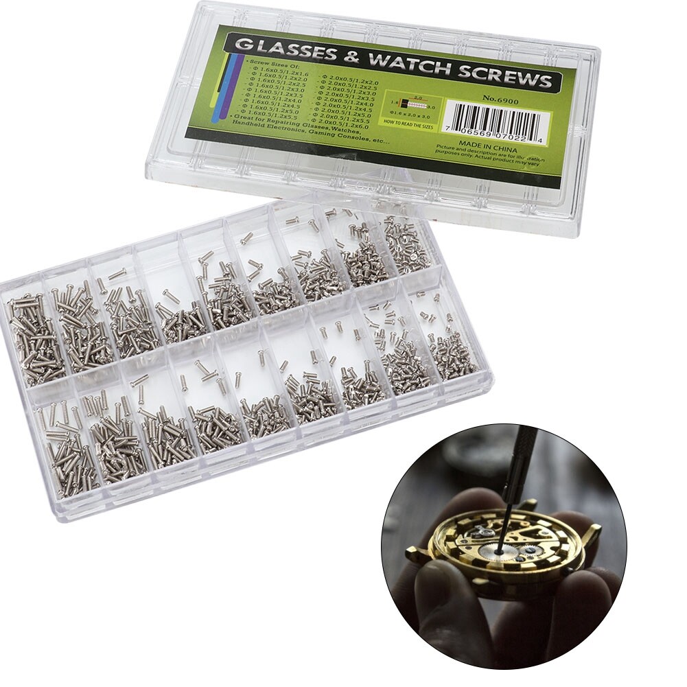 1800Pcs/Box Stainless Steel Watch Back Case Glass Screw Assortment With 18 Sizes