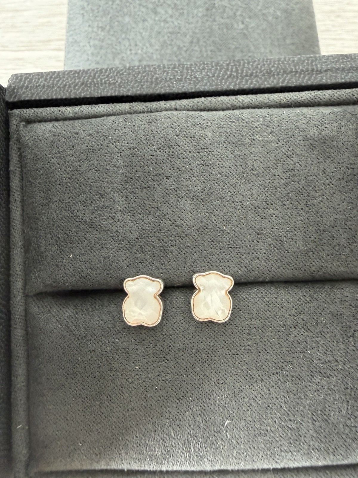 Tous Sterling Silver 925 Earrings Bear Motif Faceted Mother Of Pearl Signed