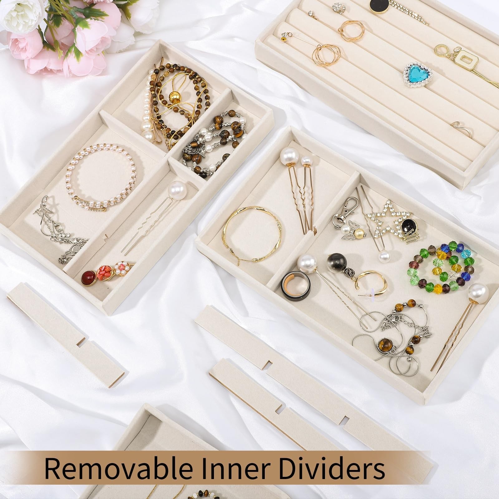 Dntorx Stackable Jewelry Organizer Trays, 6 Set of Velvet Jewelry Drawer Inse…