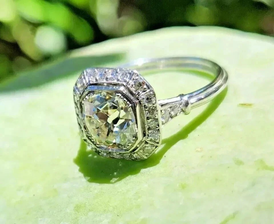 Art Deco Style Round Cut 3 CT Lab created Moissanite 14K White Gold FN Ring
