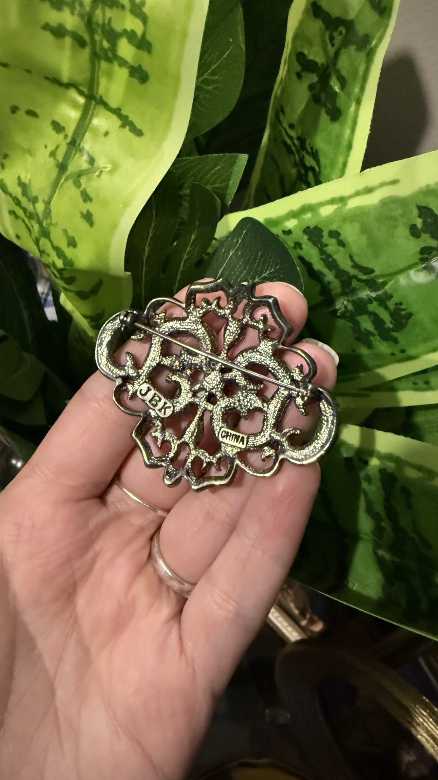 Jacquline B Kennedy Signed Silver Tone Clear Rhinestone Brooch