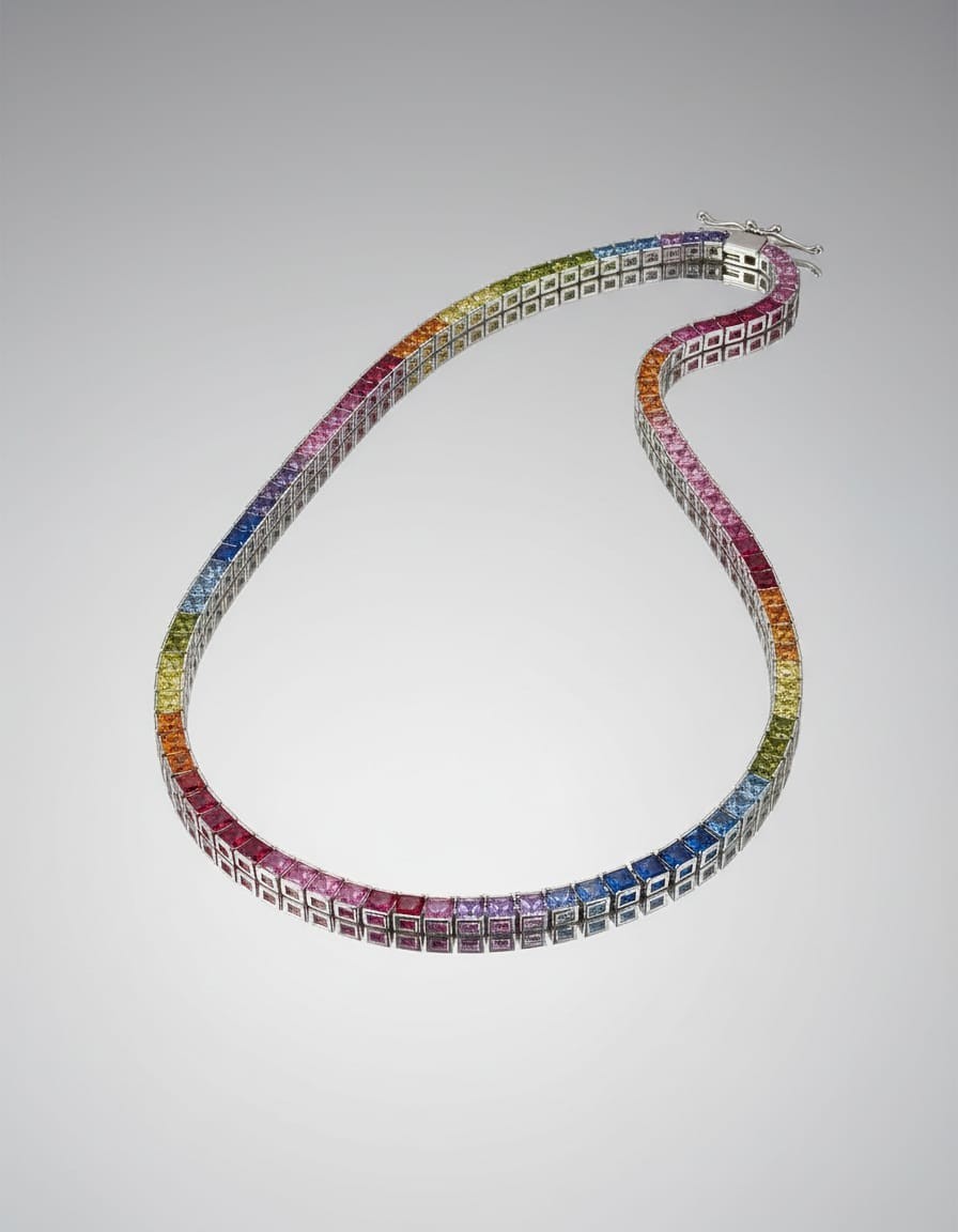 Neckless, Multicolor Square Simulated Stone Choker #jewlery #S925 #beauty