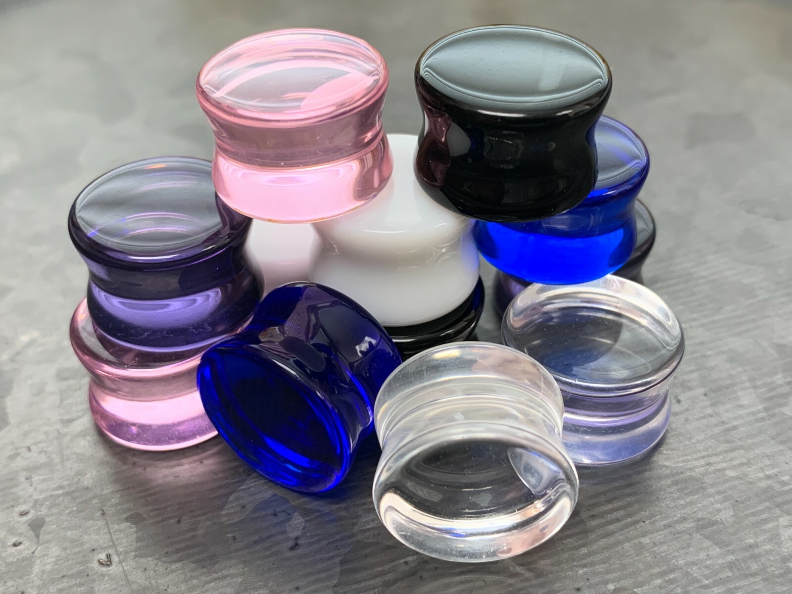 PAIR Flat Glass Double Flare Plugs Gauges Earlets Body Jewelry