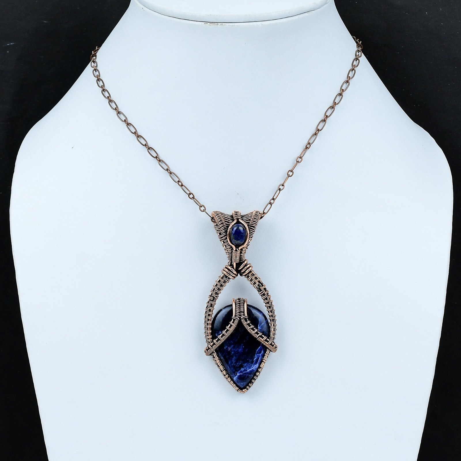 Sodalite Wire Wrapped Pendant Handcrafted Copper Birthday Gift Jewelry 3.11″