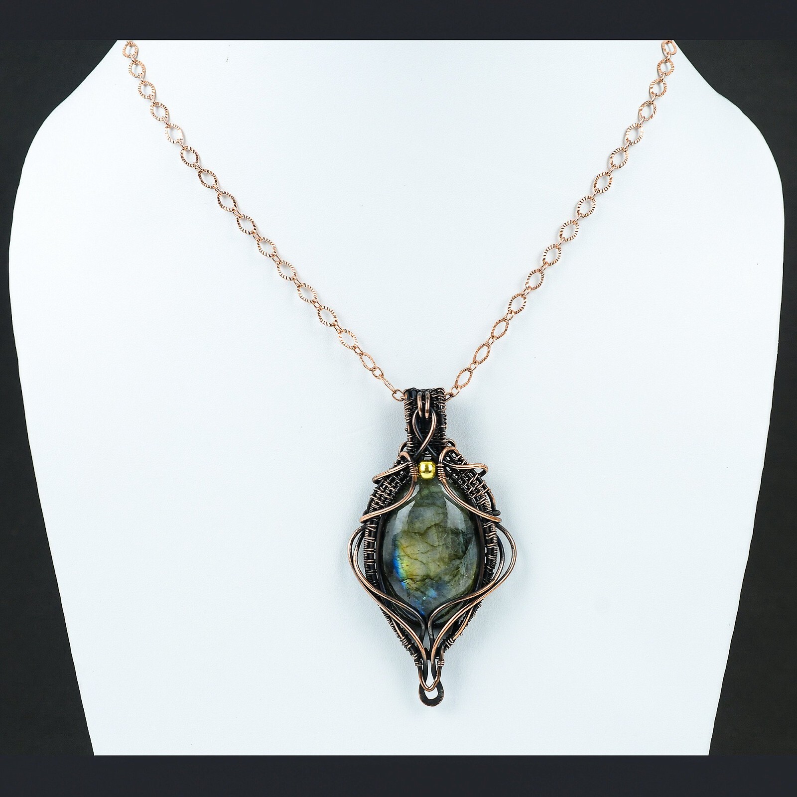 Labradorite Wire Wrapped Pendant Handcrafted Copper Ethnic Gift 3.07″