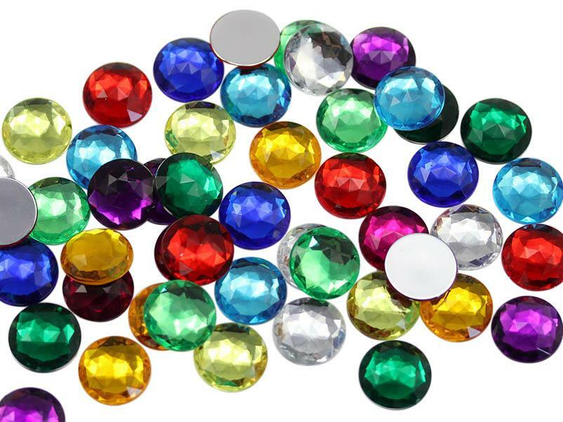 13mm Flat Back Round Acrylic Costume Gems Plastic Rhinestones Cosplay 50 Pcs