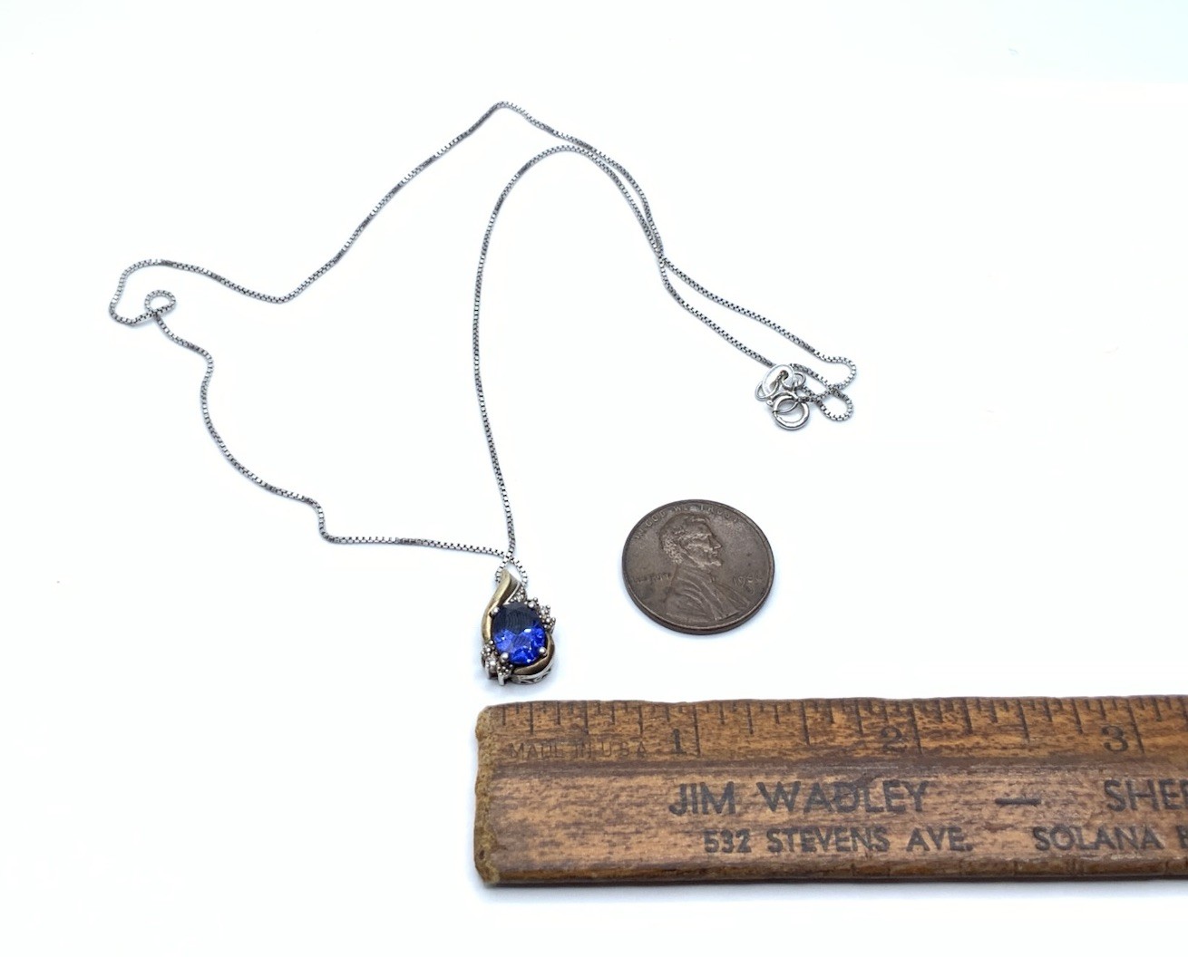 RL 925 Sterling Silver 10k Yellow Gold Blue Sapphire & Diamonds Pendant Necklace