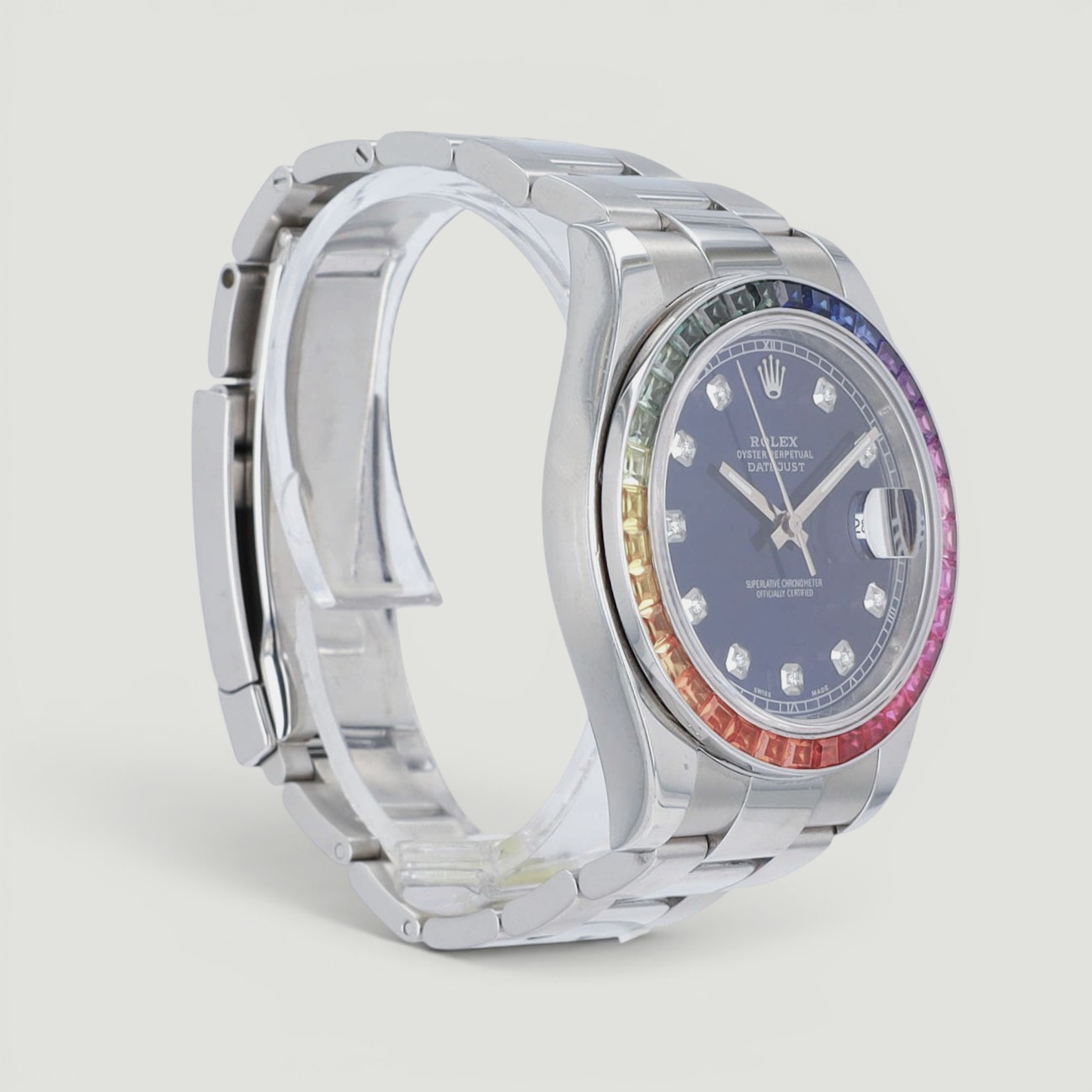 Rolex Datejust II 116334 41mm Blue Diamond Rainbow Oyster Steel Automatic Watch