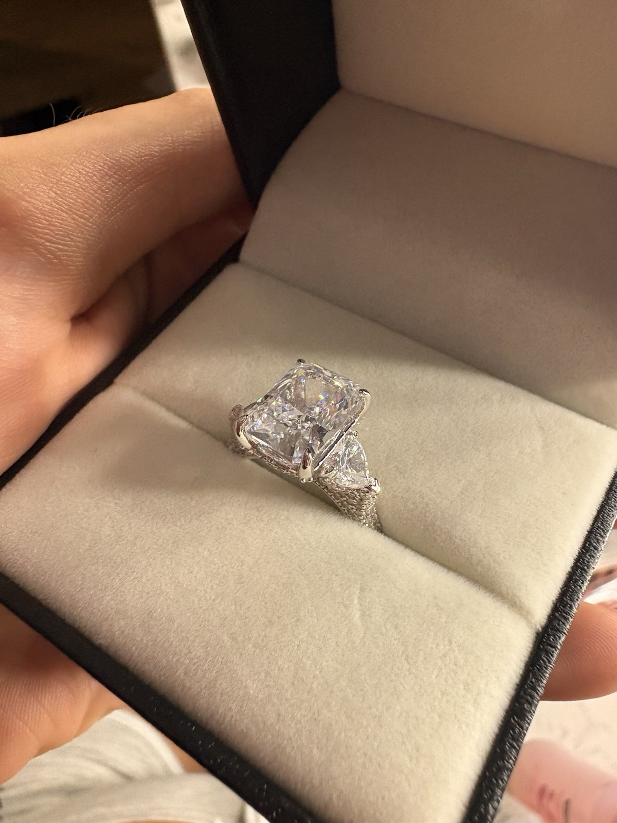 Louily Radiant Cut 3-Stone Ring l Size 6 | 925 Sterling Silver | brand new
