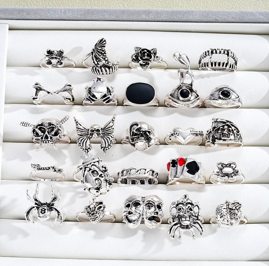 24pcs Gothic Skeleton Ring Set Punk Vintage Party Jewelry – Ring Accessories