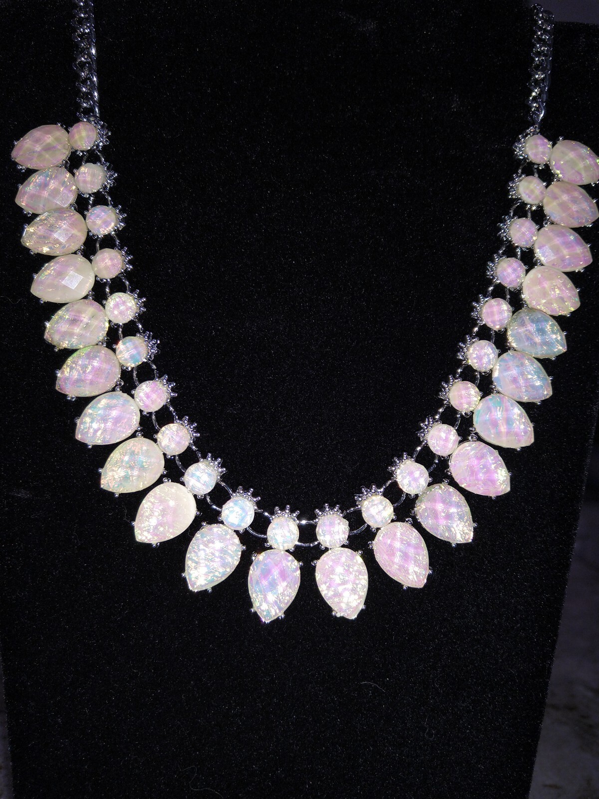 Simulated Large Opal Pears and Rounds in a Large Link Silvertone (16-24 inches)