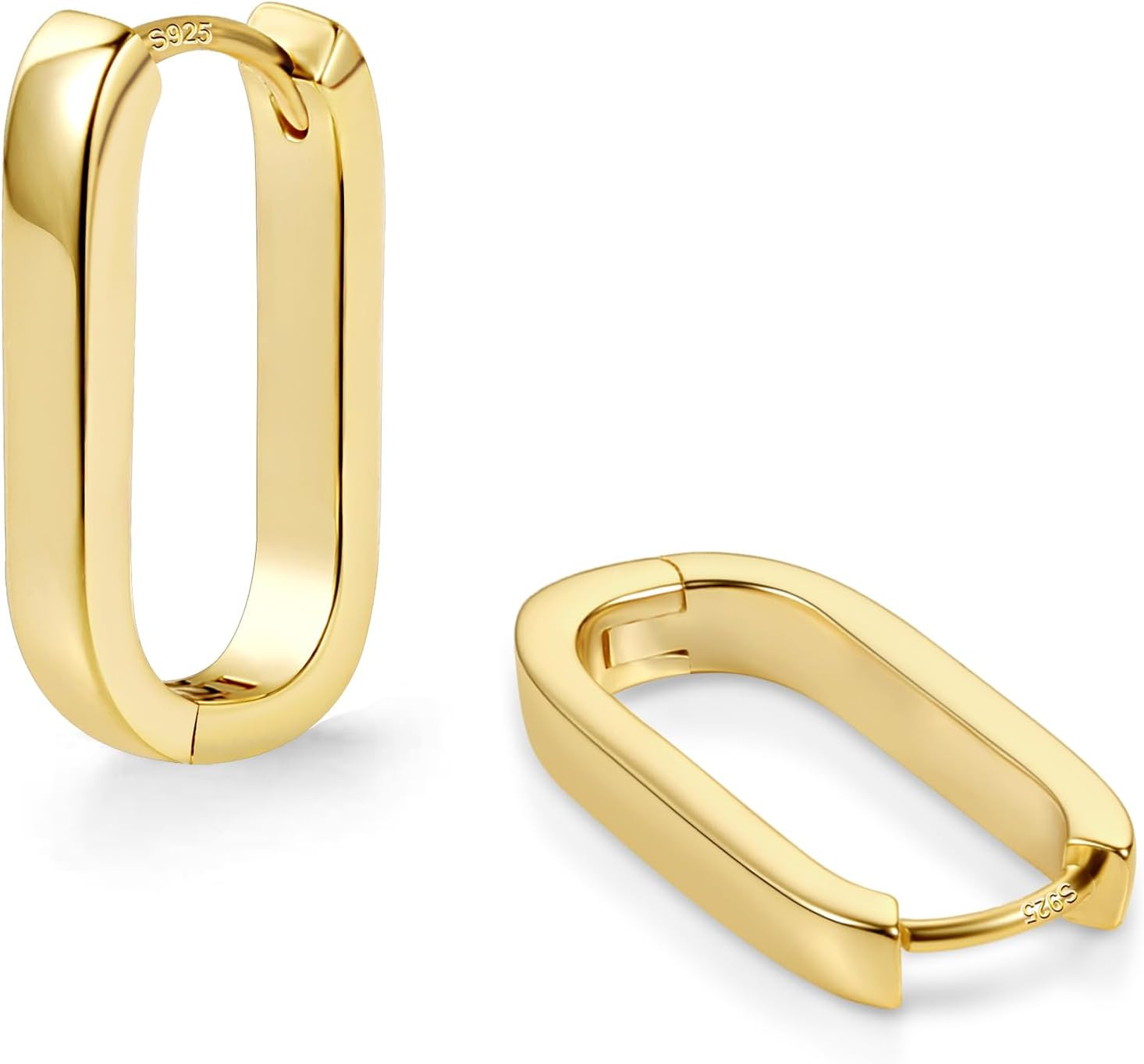 Silver Hoop Earrings for Women Small Square Hypoallergenic 14K Gold Plated Hoop
