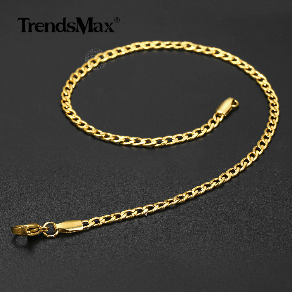 For Women 10″ Gold Plated Stainless Steel Chain Anklet Bracelet Figaro/Curb/Rope
