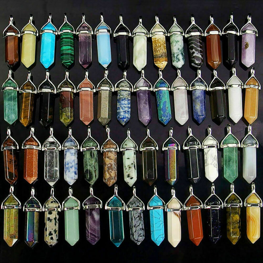 100Pcs Natural Crystal Necklace Pendant Gemstone Chakra Stone Healing Rope Chain