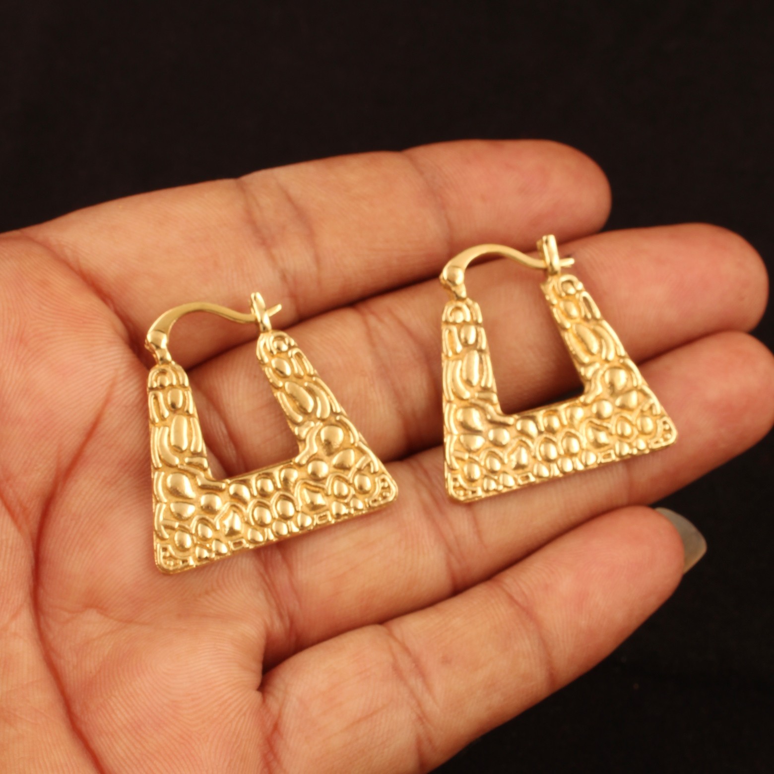 Gold & Silver Plating Geometric Hoop Earrings for Women Textured Tribal Earrings