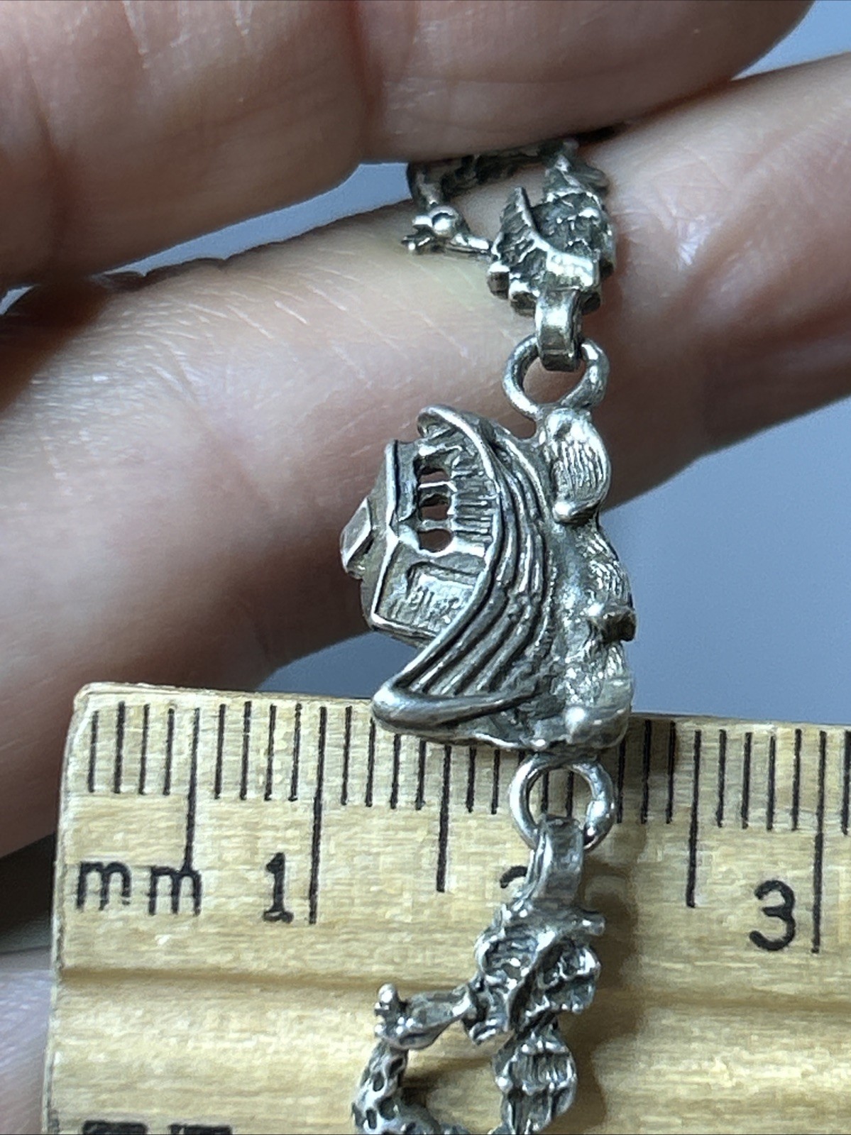 53. Vintage Sterling 925 Noahs Ark Animal Link Chain Bracelet 7 1/4″. 8.8g.